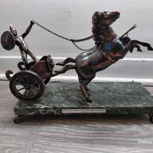 Bronze Chariot Sculpture on Green Base